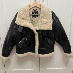 Zara Black and Cream Faux Shearling Jacket